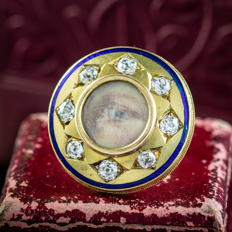 Antique Georgian Miniature Lovers Eye Diamond Ring Signed Sir Edwin Henry Landseer With Box 