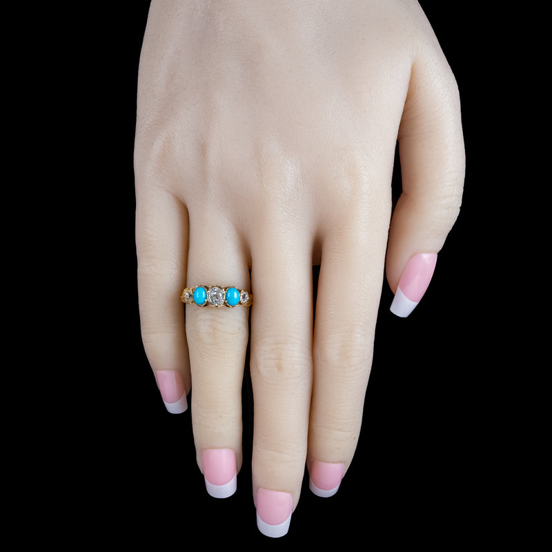 Antique Georgian Turquoise Diamond Five Stone Ring