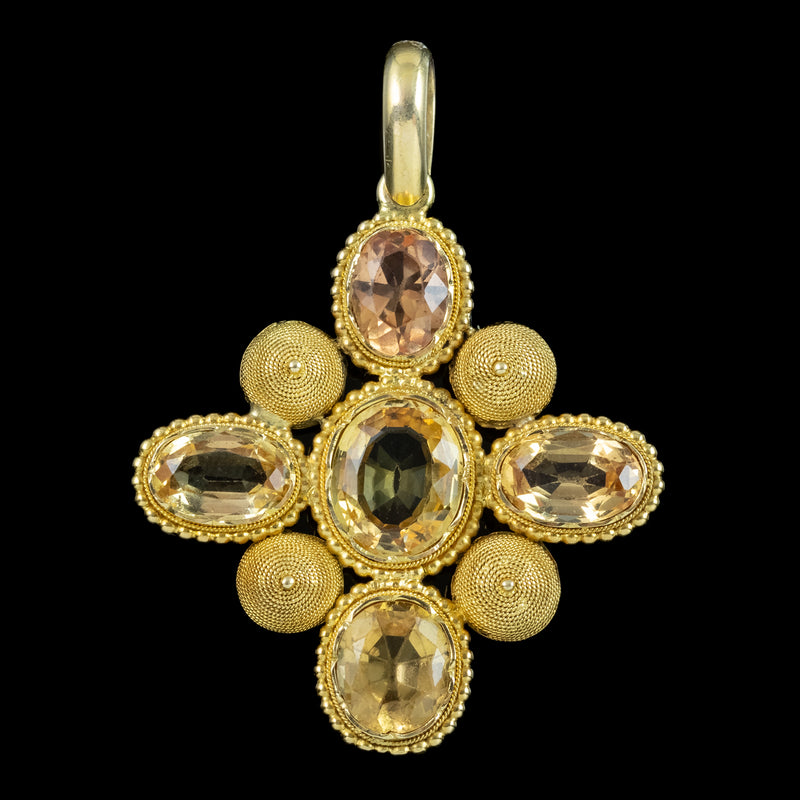 Antique Georgian Yellow Topaz Pendant 18ct Gold 