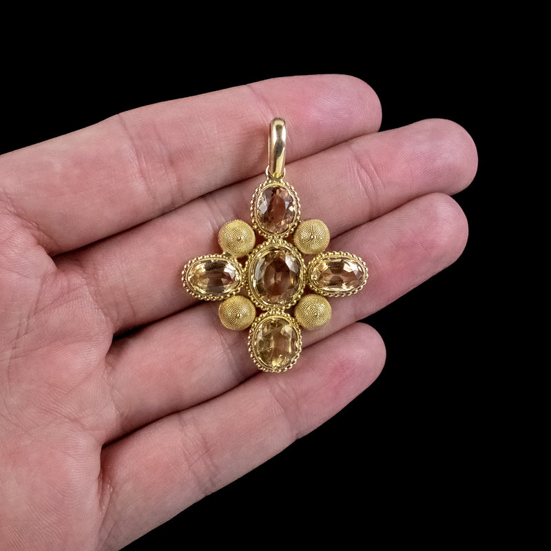 Antique Georgian Yellow Topaz Pendant 18ct Gold 