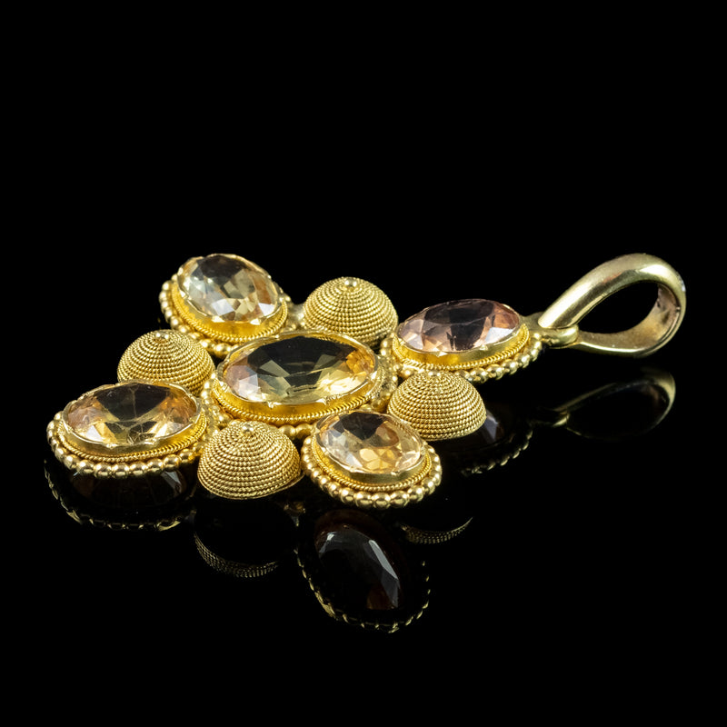 Antique Georgian Yellow Topaz Pendant 18ct Gold 