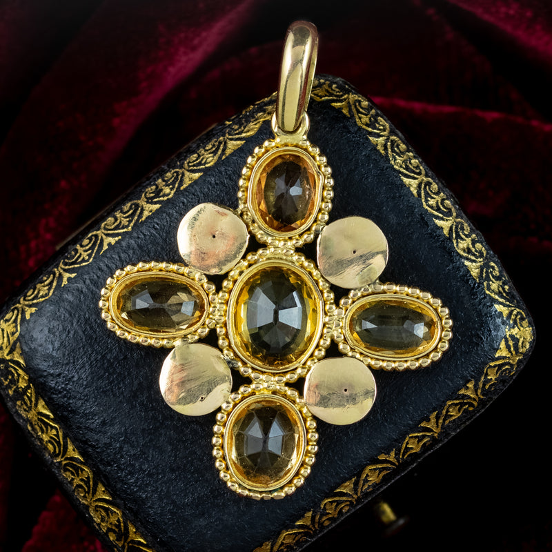 Antique Georgian Yellow Topaz Pendant 18ct Gold 