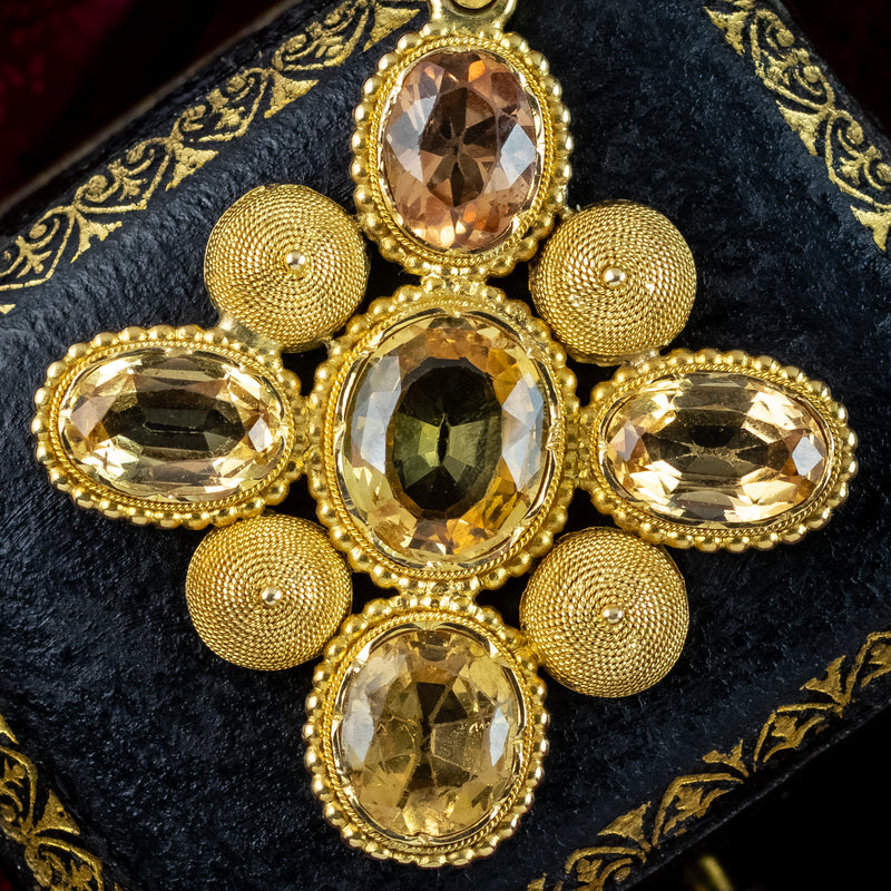 Antique Georgian Yellow Topaz Pendant 18ct Gold 