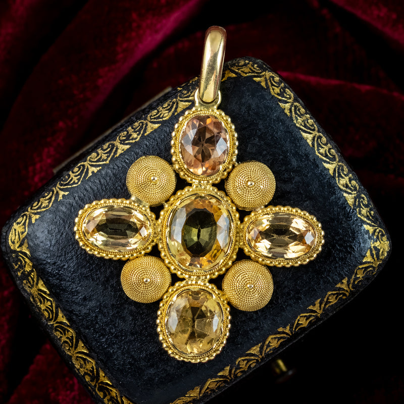 Antique Georgian Yellow Topaz Pendant 18ct Gold 