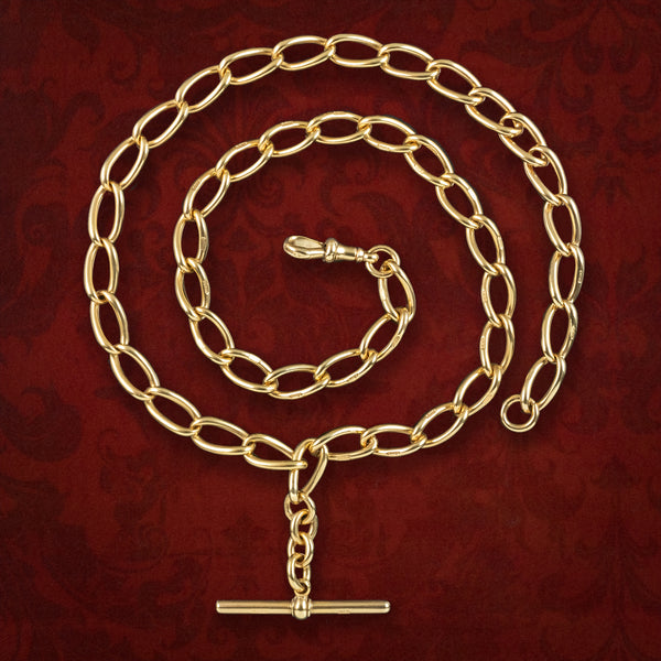 Antique Victorian Albert Chain Solid 9ct Gold With T Bar