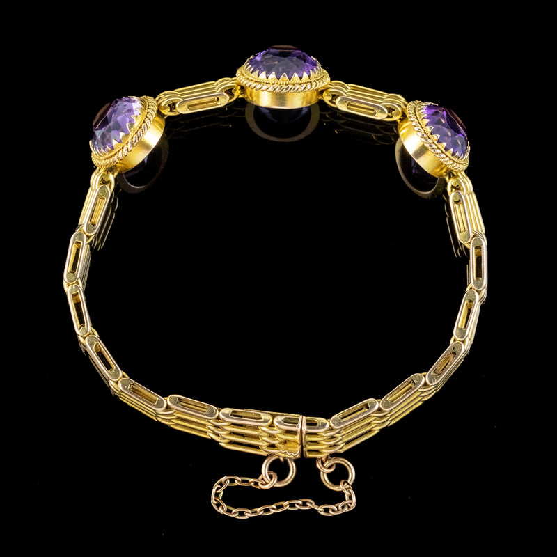 Antique Victorian Amethyst Bracelet 9ct Gold 19ct Of Amethyst