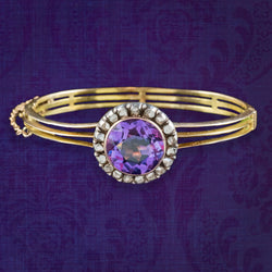 Antique Victorian Amethyst Diamond Bangle 15ct Gold