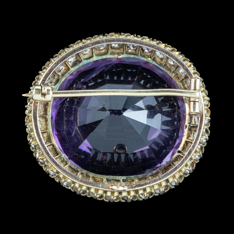 Antique Victorian Amethyst Diamond Brooch 15ct Gold 28ct Amethyst