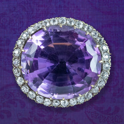 Antique Victorian Amethyst Diamond Brooch 15ct Gold 28ct Amethyst