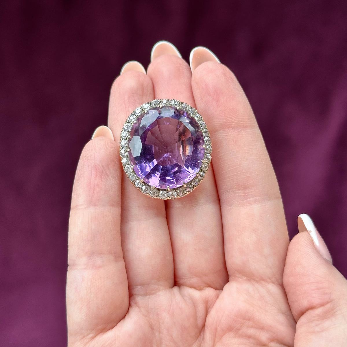 Broche Vintage Ronde Or Avec Cristaux Et Améthyste - Modèle 4658, Bon état