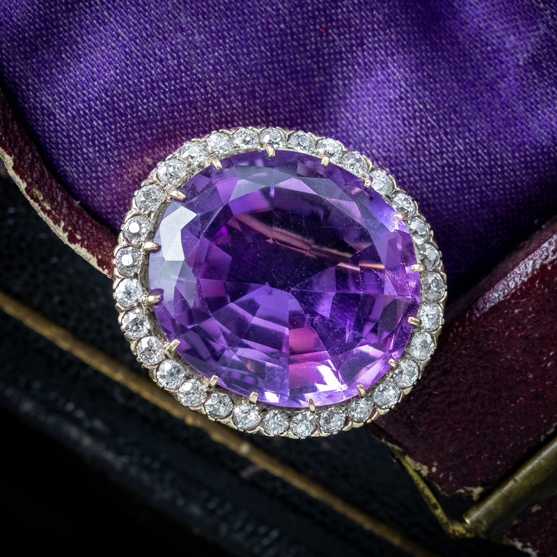 Antique Victorian Amethyst Diamond Brooch 15ct Gold 28ct Amethyst