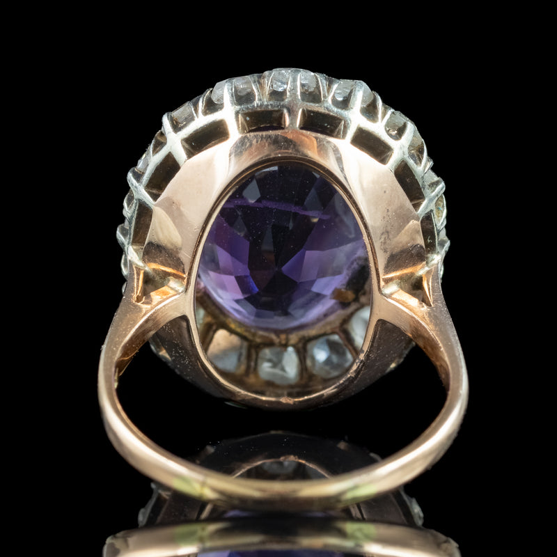 Antique Victorian Amethyst Diamond Cluster Ring 8.5ct Amethyst