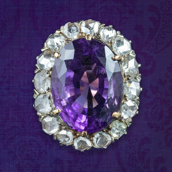 Antique Victorian Amethyst Diamond Cluster Ring 8.5ct Amethyst