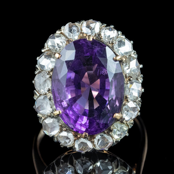Antique Victorian Amethyst Diamond Cluster Ring 8.5ct Amethyst