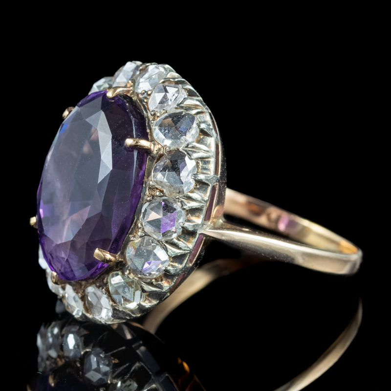 Antique Victorian Amethyst Diamond Cluster Ring 8.5ct Amethyst