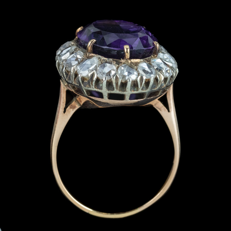 Antique Victorian Amethyst Diamond Cluster Ring 8.5ct Amethyst
