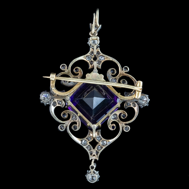 Antique Victorian Amethyst Diamond Pendant 12ct Amethyst