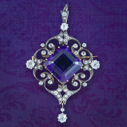 Antique Victorian Amethyst Diamond Pendant 12ct Amethyst