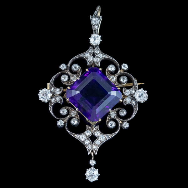 Antique Victorian Amethyst Diamond Pendant 12ct Amethyst