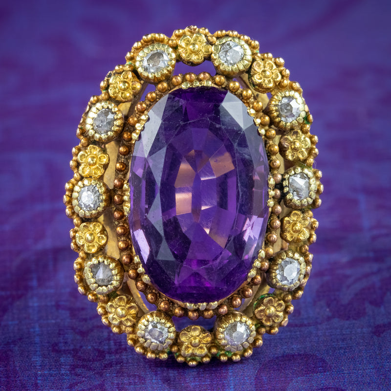 Antique Victorian Amethyst Diamond Ring 7.2ct Amethyst