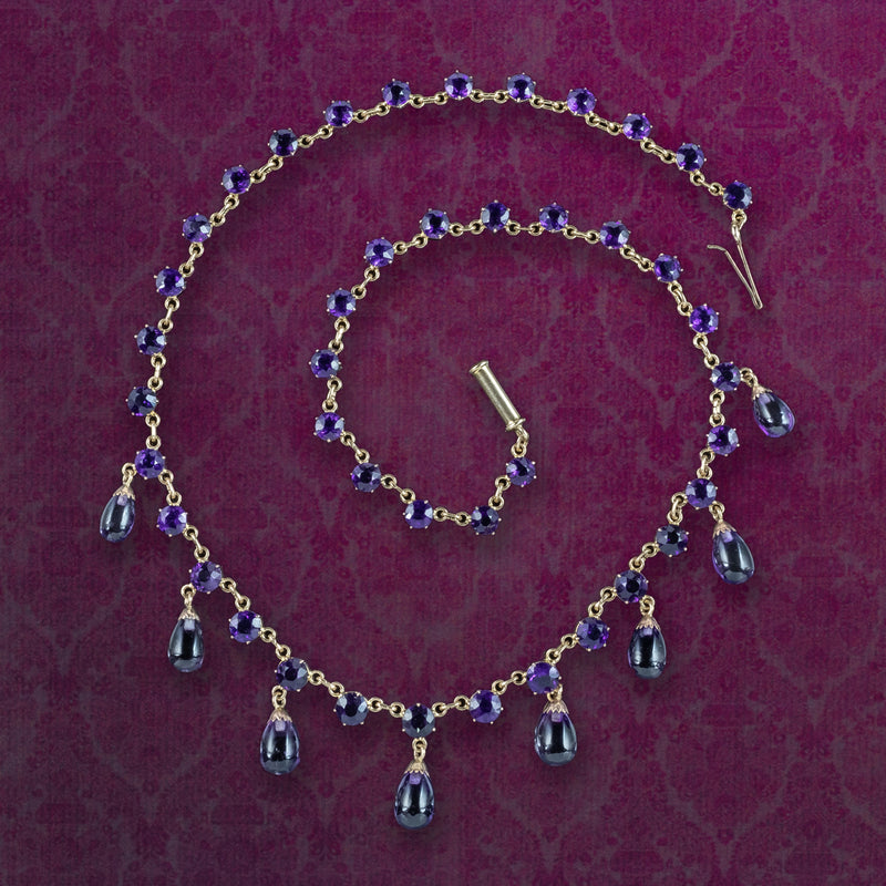 Antique Victorian Amethyst Fringe Dropper Necklace 18ct Gold
