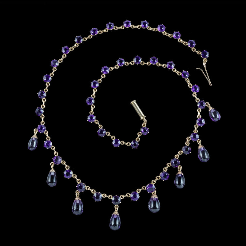 Antique Victorian Amethyst Fringe Dropper Necklace 18ct Gold