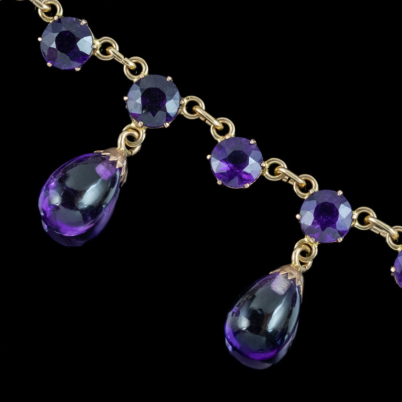 Antique Victorian Amethyst Fringe Dropper Necklace 18ct Gold