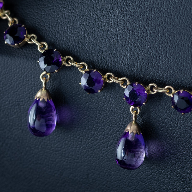 Antique Victorian Amethyst Fringe Dropper Necklace 18ct Gold