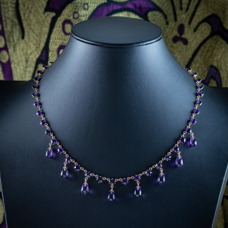 Antique Victorian Amethyst Fringe Dropper Necklace 18ct Gold