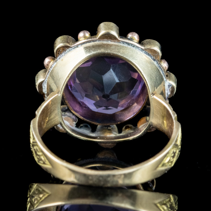 Antique Victorian Amethyst Pearl Cluster Ring 6ct Amethyst