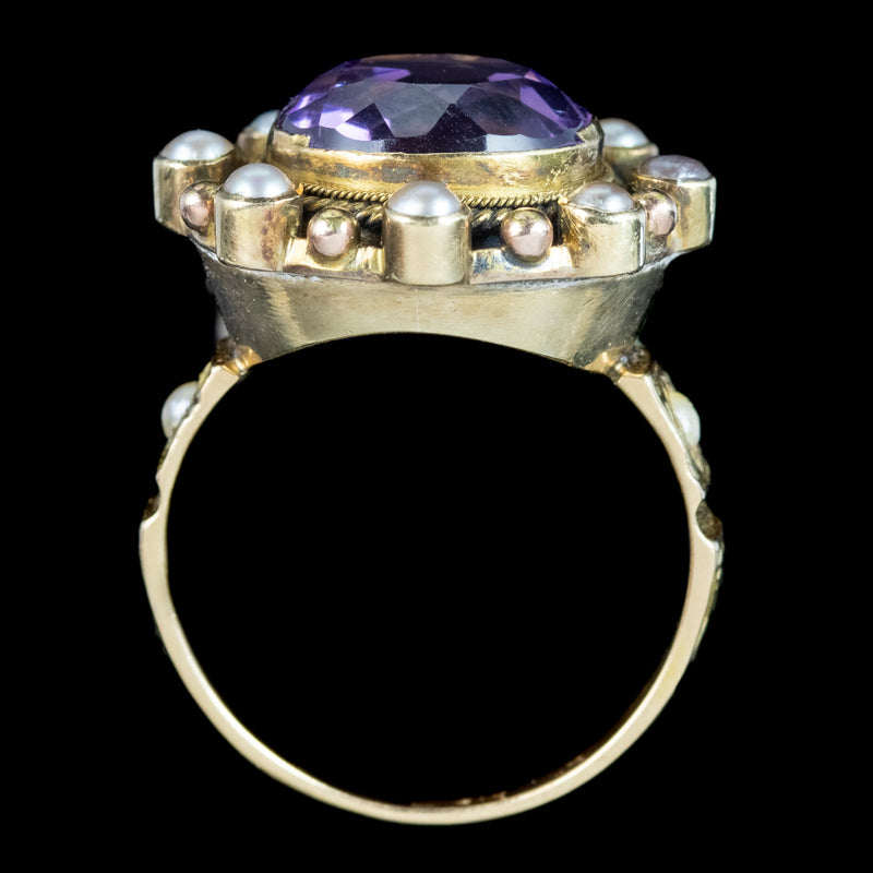 Antique Victorian Amethyst Pearl Cluster Ring 6ct Amethyst