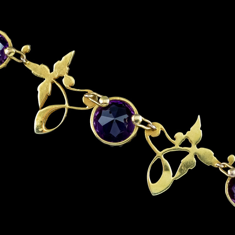 Antique Victorian Amethyst Pearl Necklace 15ct Gold With Box