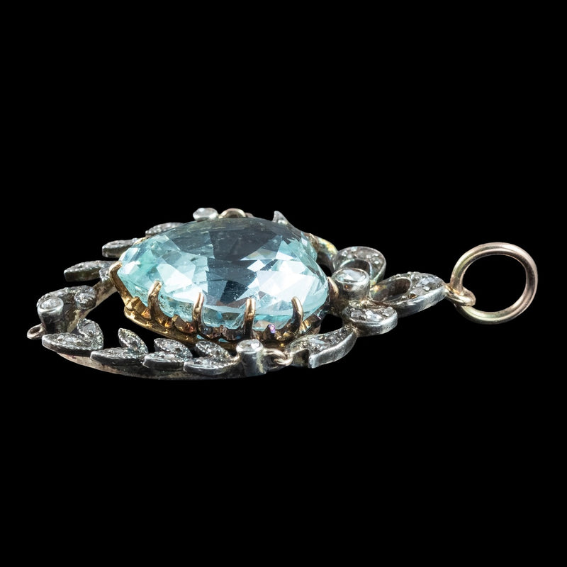 Antique Victorian Aquamarine Diamond Heart Pendant 6ct Aqua