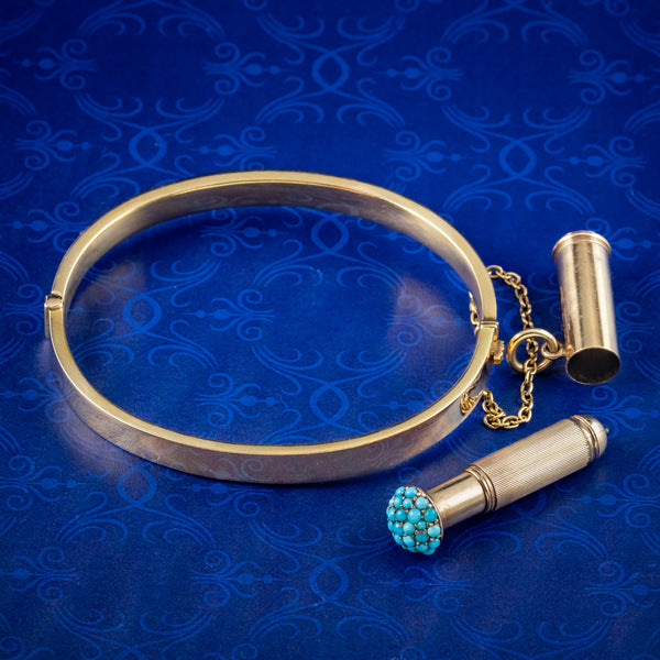Antique Victorian Bangle 15ct Gold With Turquoise Pencil Charm