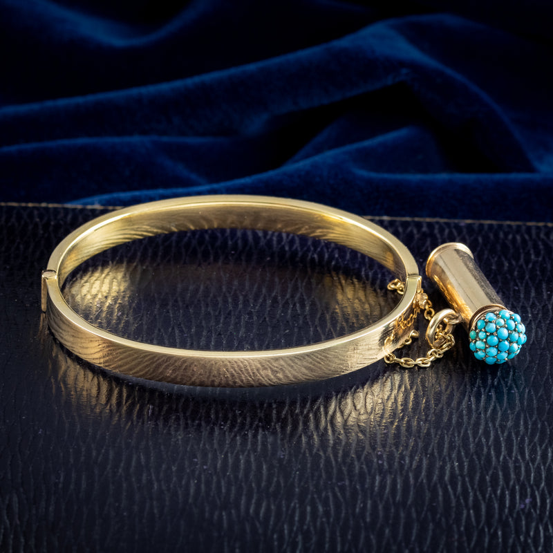 Antique Victorian Bangle 15ct Gold With Turquoise Pencil Charm