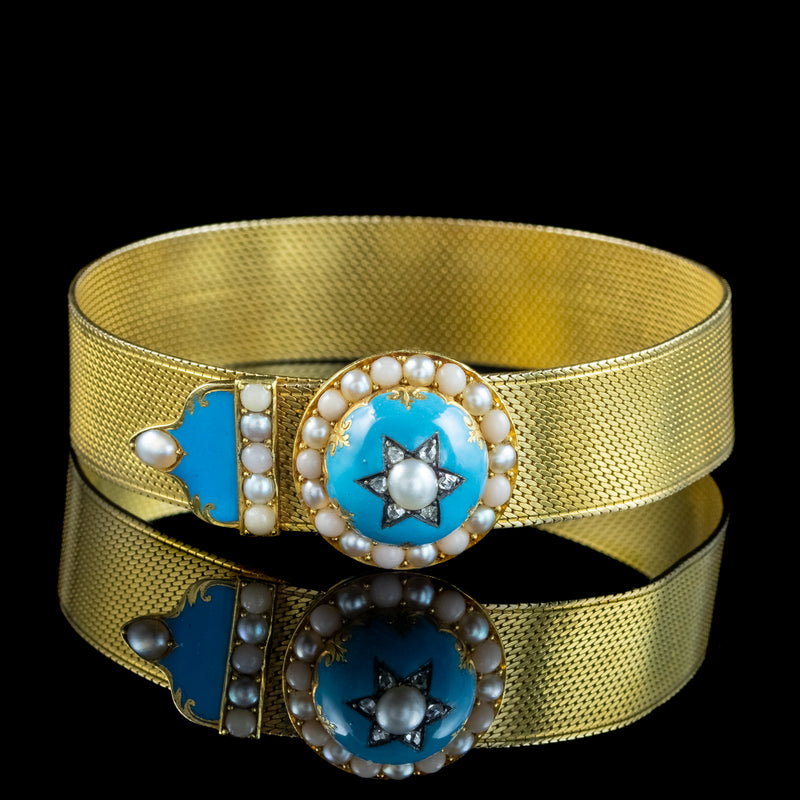 Antique Victorian Belt Buckle Bracelet Coral Diamond Pearl 18ct Gold –  Antique Jewellery Online