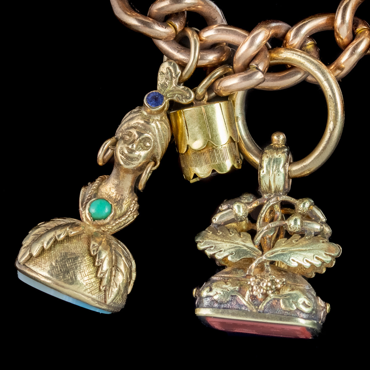 Antique Victorian Charm Bracelet With 12 Charms And Fobs Antique