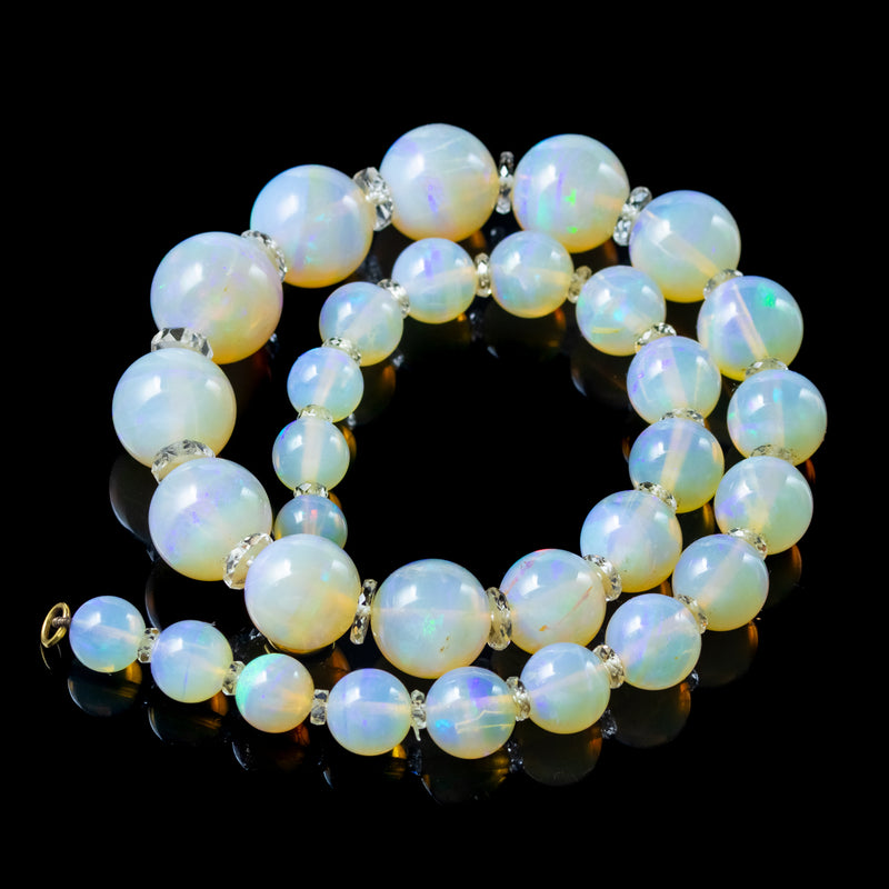 Antique Victorian Chunky Opal Bead Necklace 9ct Gold Clasp