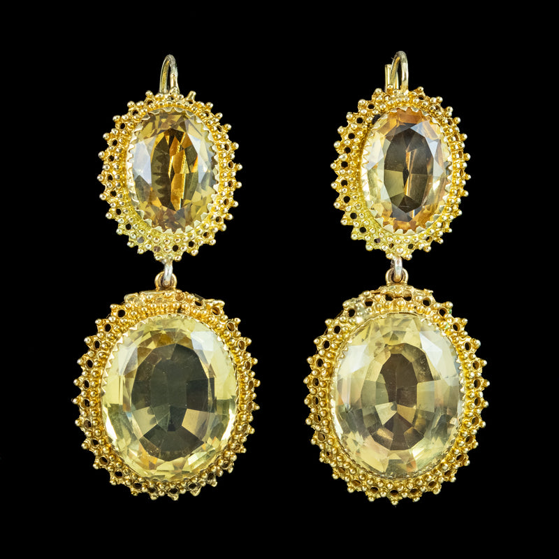 Antique Victorian Citrine Drop Earrings 18ct Gold