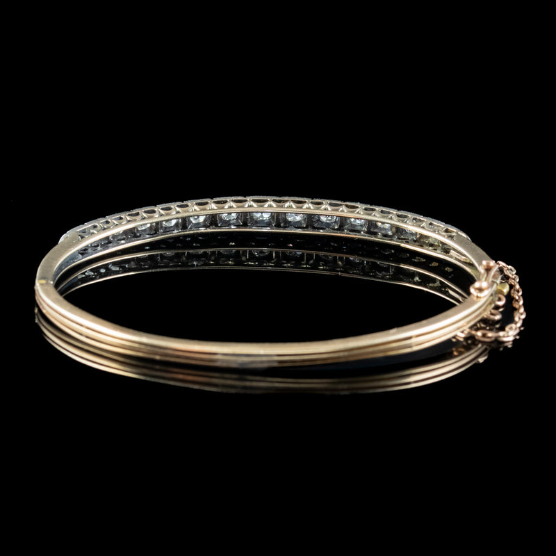 Antique Victorian Diamond Bangle Silver 18ct Gold 1.3ct Diamond