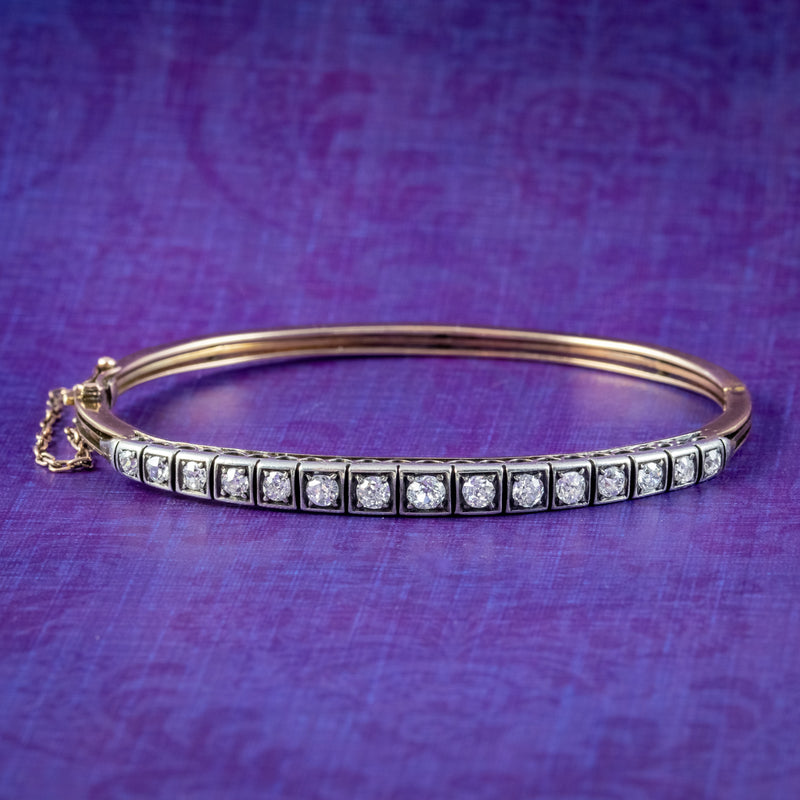 Antique Victorian Diamond Bangle Silver 18ct Gold 1.3ct Diamond