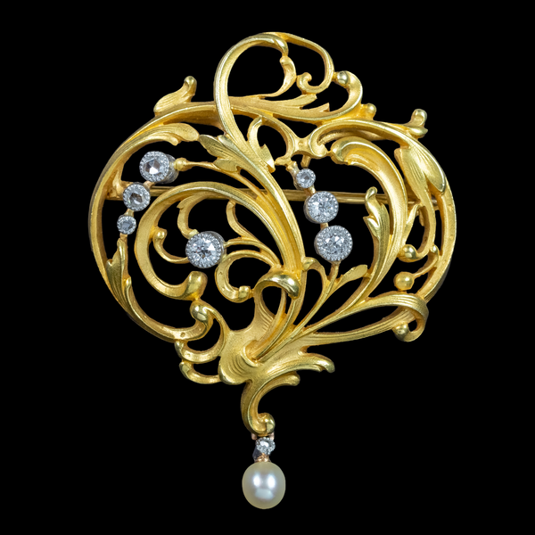 Antique Victorian Diamond Brooch Art Nouveau 18ct Gold