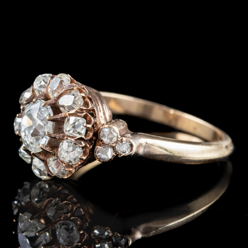 Antique Victorian Diamond Daisy Cluster Ring 1.6ct Total