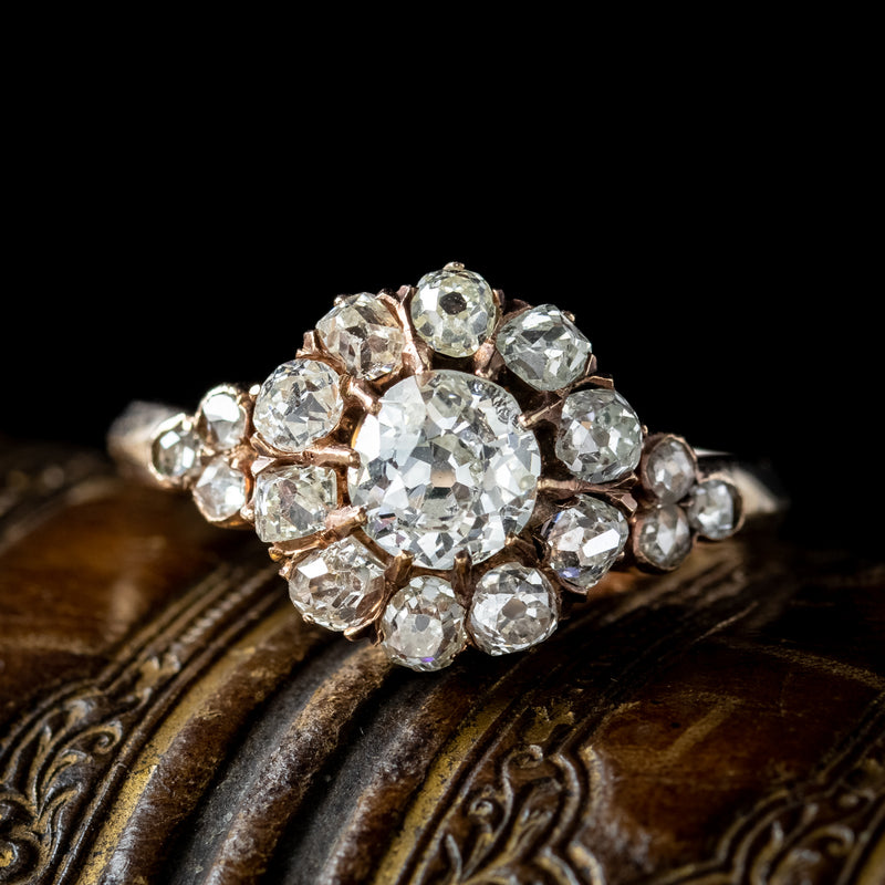 Antique Victorian Diamond Daisy Cluster Ring 1.6ct Total