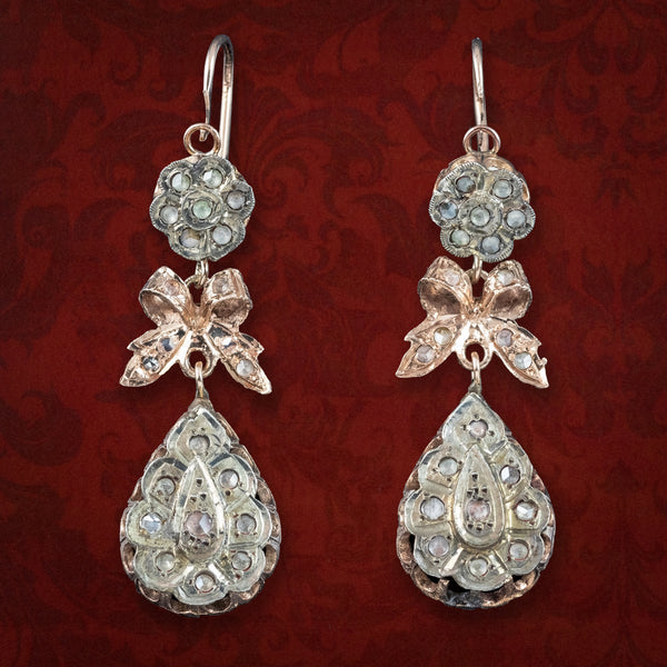 Antique Victorian Diamond Drop Earrings 9ct Gold
