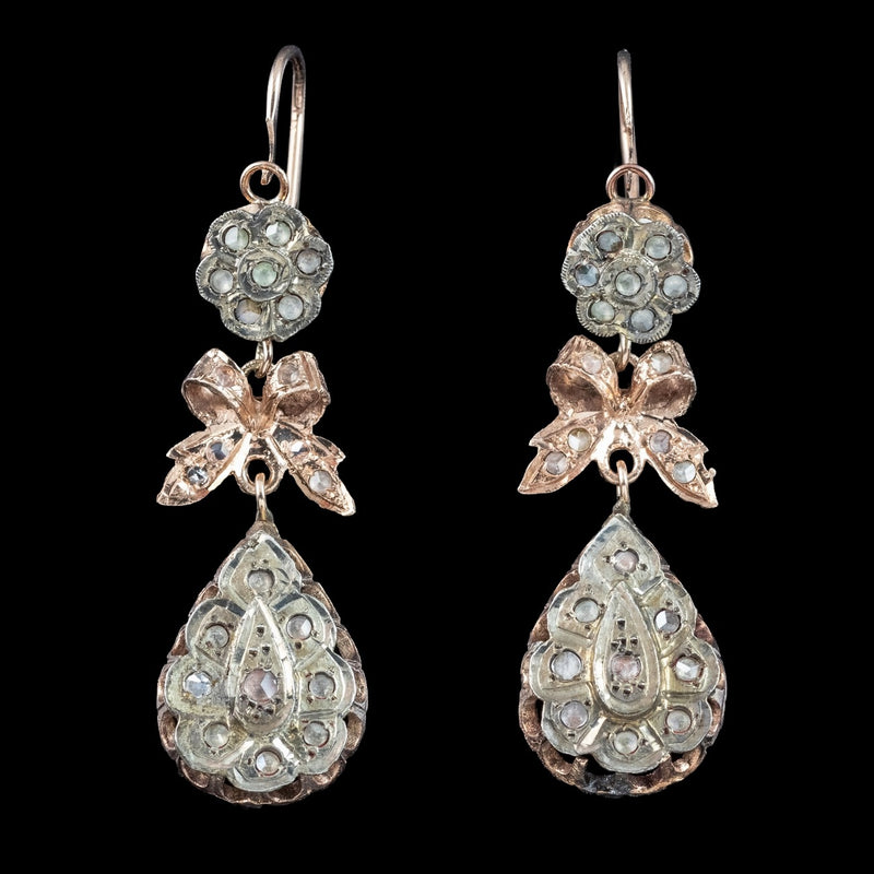 Antique Victorian Diamond Drop Earrings 9ct Gold
