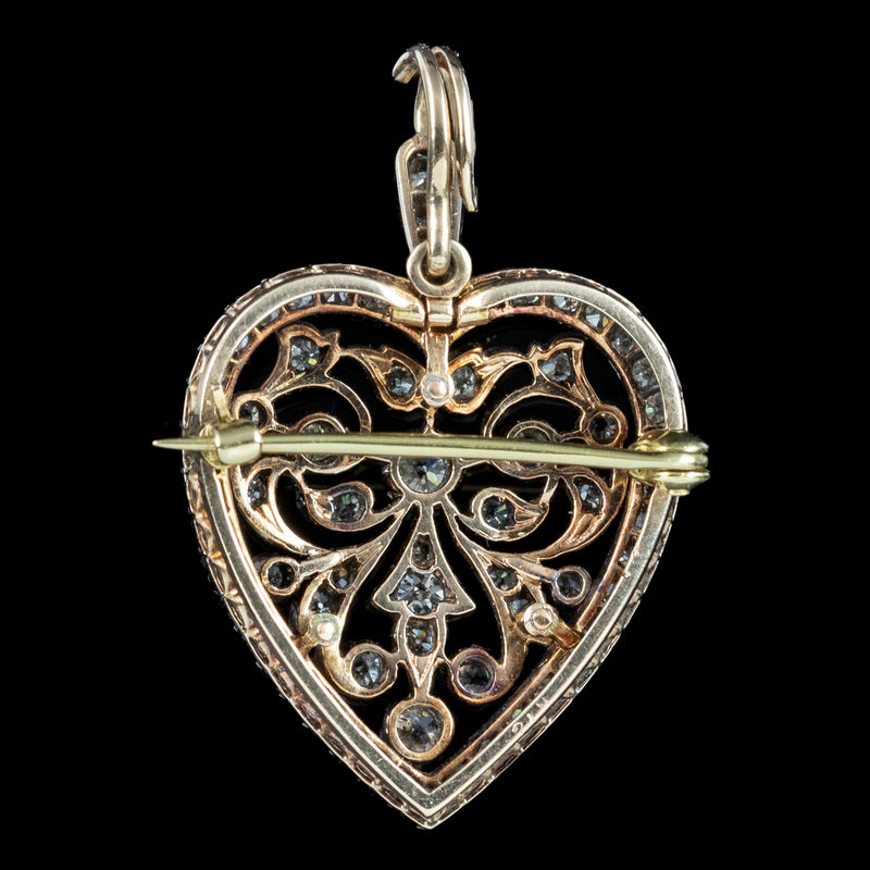 Antique Victorian Diamond Heart Pendant Brooch 2.5ct Total