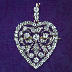 Antique Victorian Diamond Heart Pendant Brooch 2.5ct Total