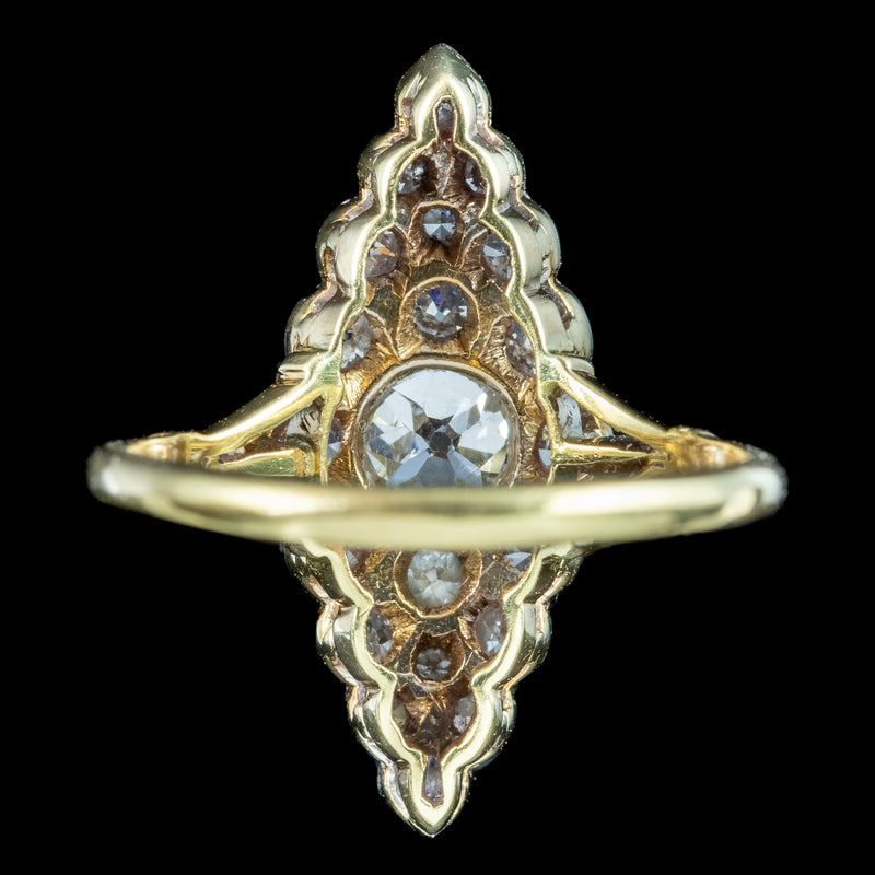 Antique Victorian Diamond Navette Cluster Ring 1.4ct Total