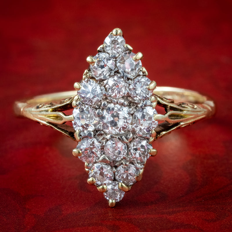 Antique Victorian Diamond Navette Cluster Ring 1.5ct Total